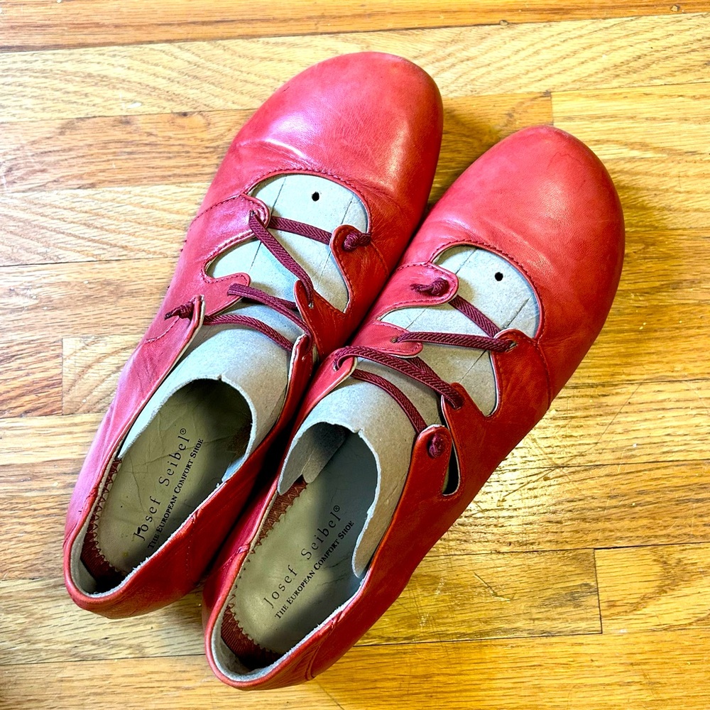 Josef Seibel Red Leather Fiona Ballet Flat - EU 42